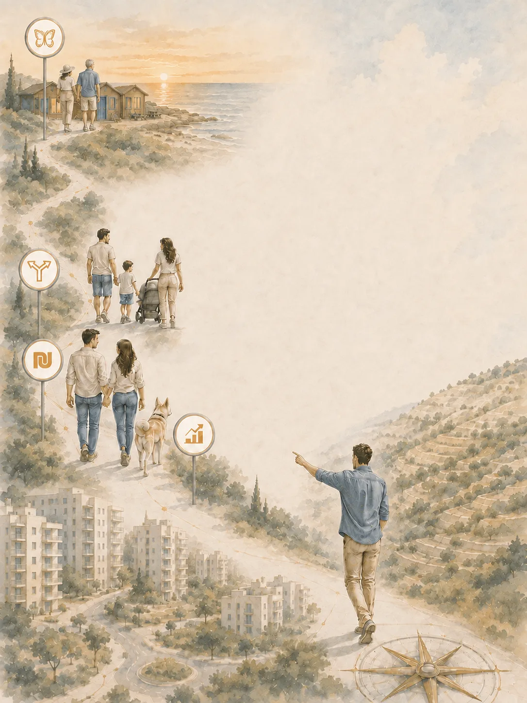 מסלול משפחתי שעולה בין תחנות החיים לעבר המטרות